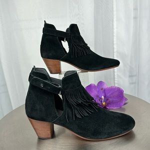 Hudson London | Black Suede Leather Fringe Ankle Boots | EU 39